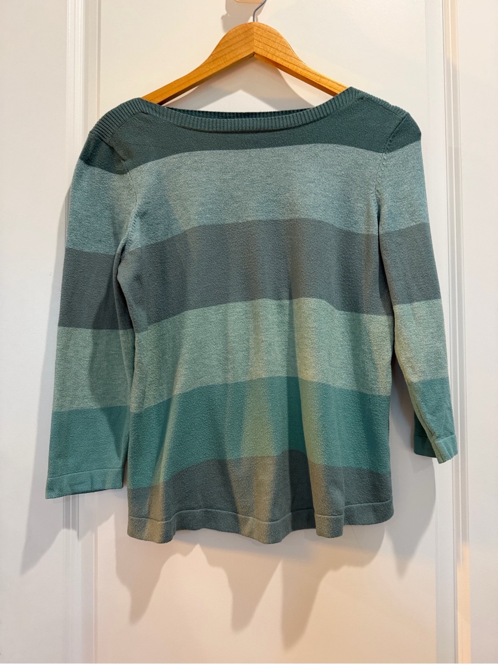Croft & Barrow Colorblock Sweater Women’s Medium Blue Green 3/4 Sleeve Boat Neck